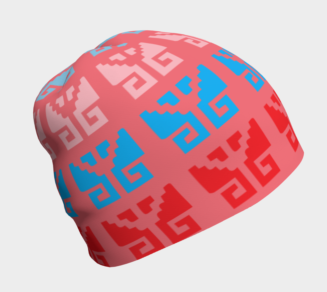 Aztec Ethnic Motif Pattern Pink Blue Beanie left side view