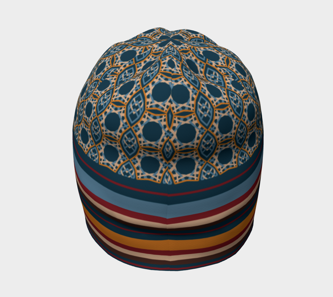 Stripes and Checkers Japanese Geometrical Pattern Beanie back side view