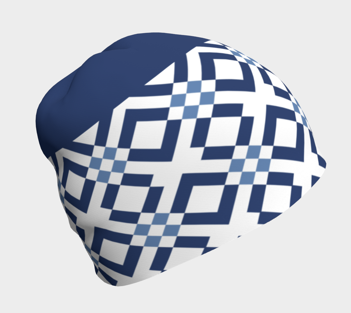 Classic Checkered Pattern Dark and Light Blue Beanie left side view