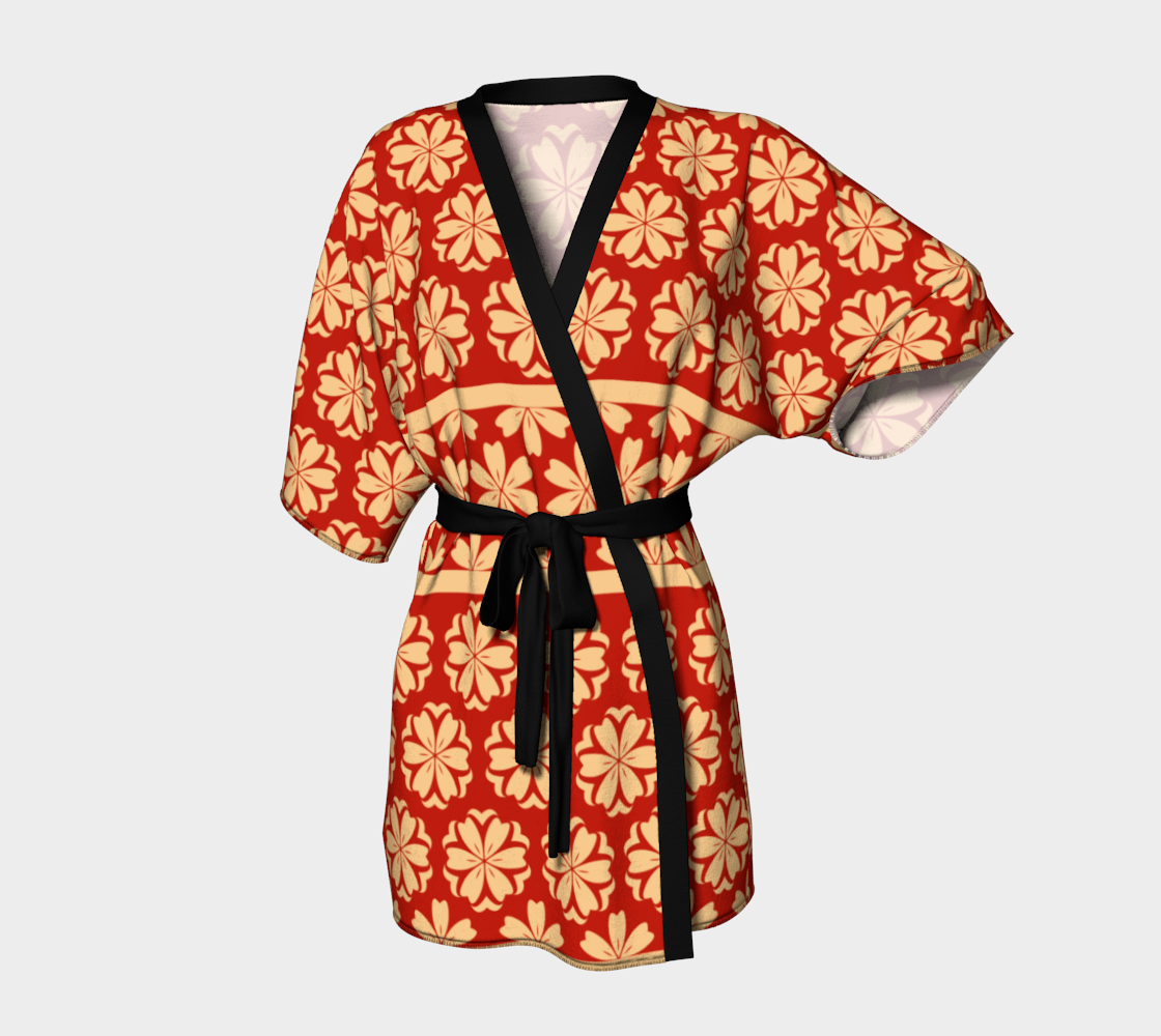 Japanese Style Floral Motif Kimono Pattern red gold