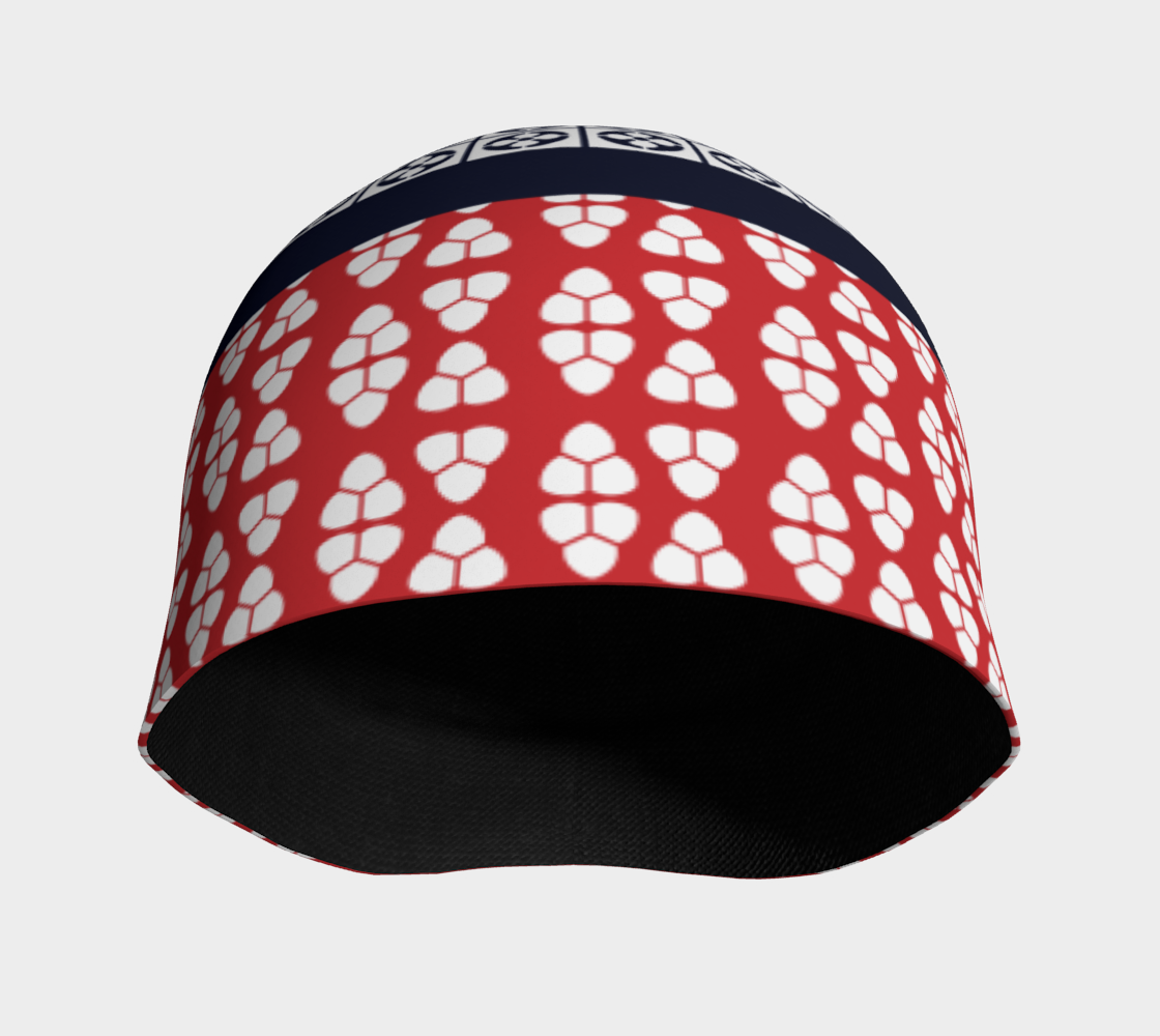 Japanese Style Ethnic Quilt Blue and Red  Beanie front view