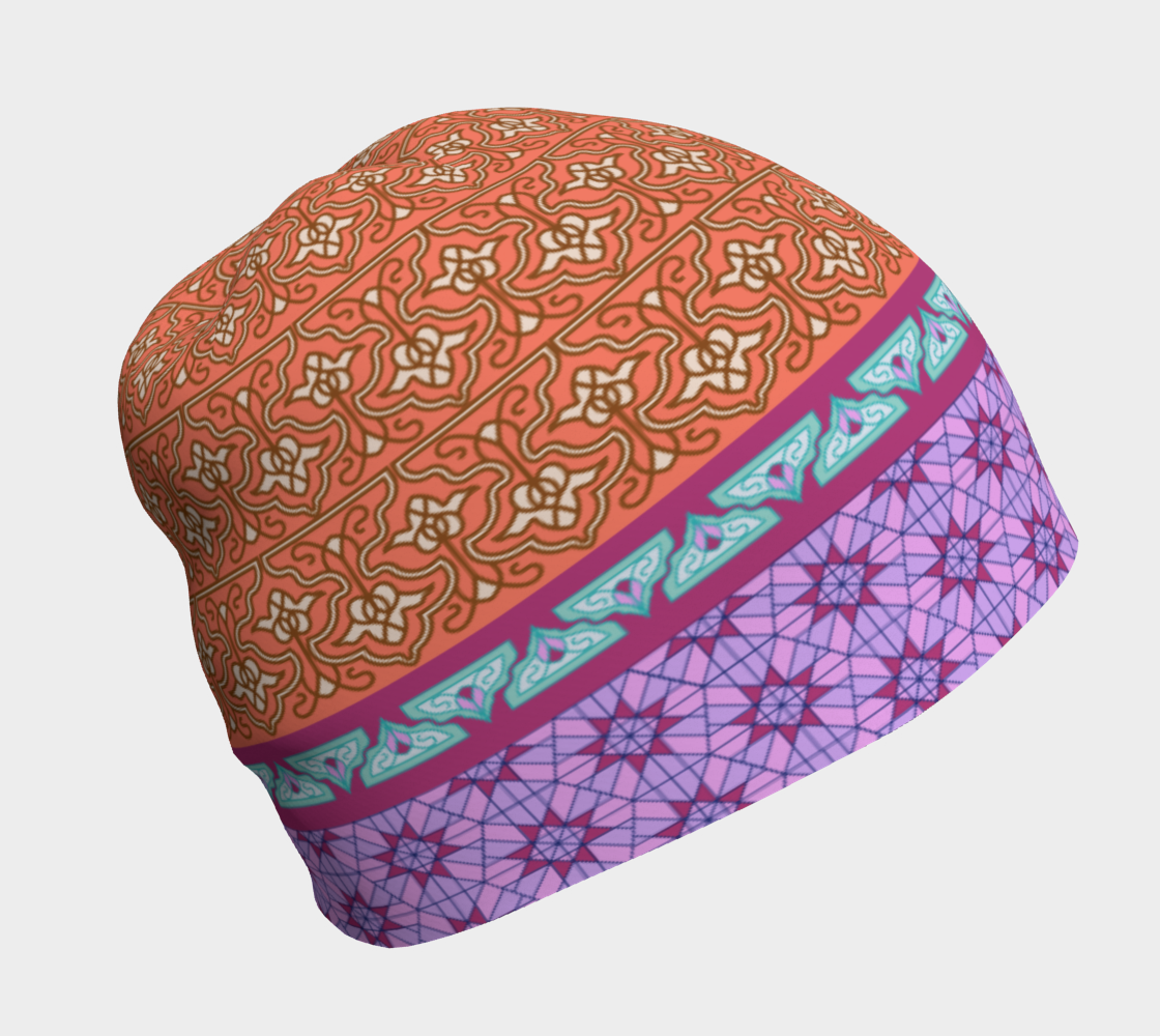 Persian Iranian Geometric Motif Patchwork Mixed Pattern Beanie left side view