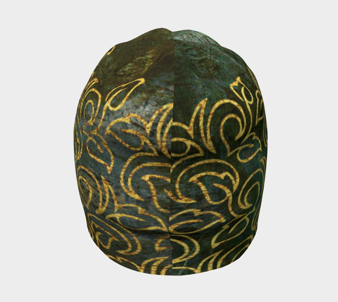 Classic Shabby-chic Damask Golden Leaves Pattern Beanie back side view
