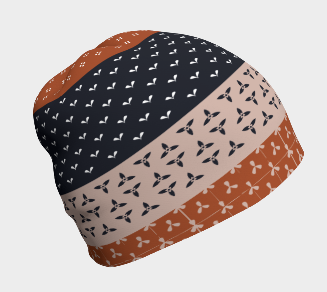 Japanese Patchwork Geometric Motif Stripes Pattern Beanie side view