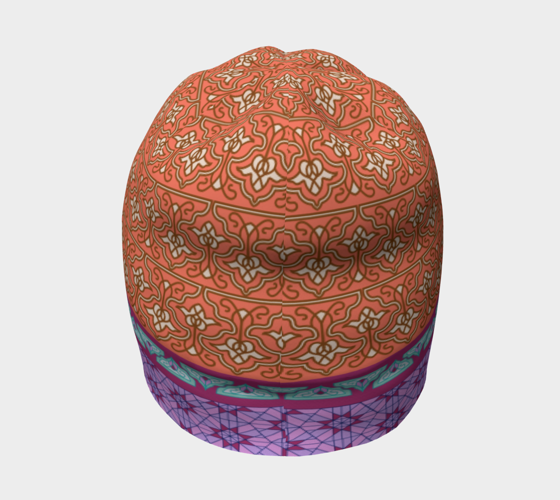 Persian Iranian Geometric Motif Patchwork Mixed Pattern Beanie back side view