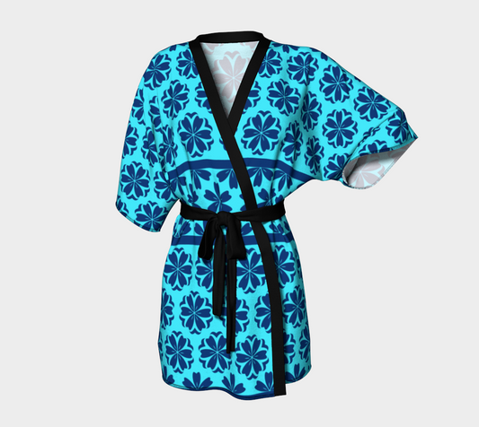 Japanese Style Floral Motif Kimono Pattern blue