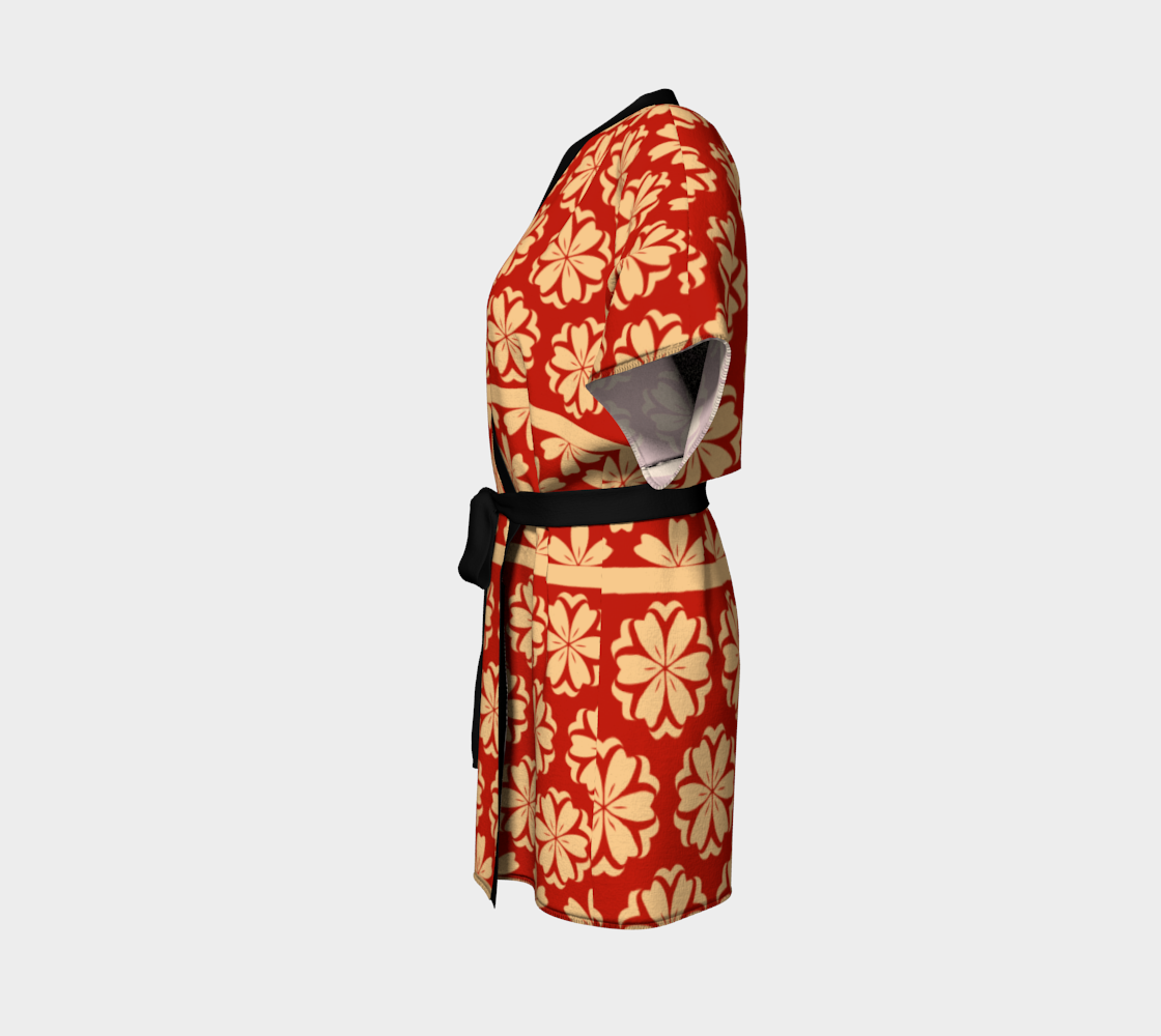 Japanese Style Floral Motif Kimono Pattern red gold