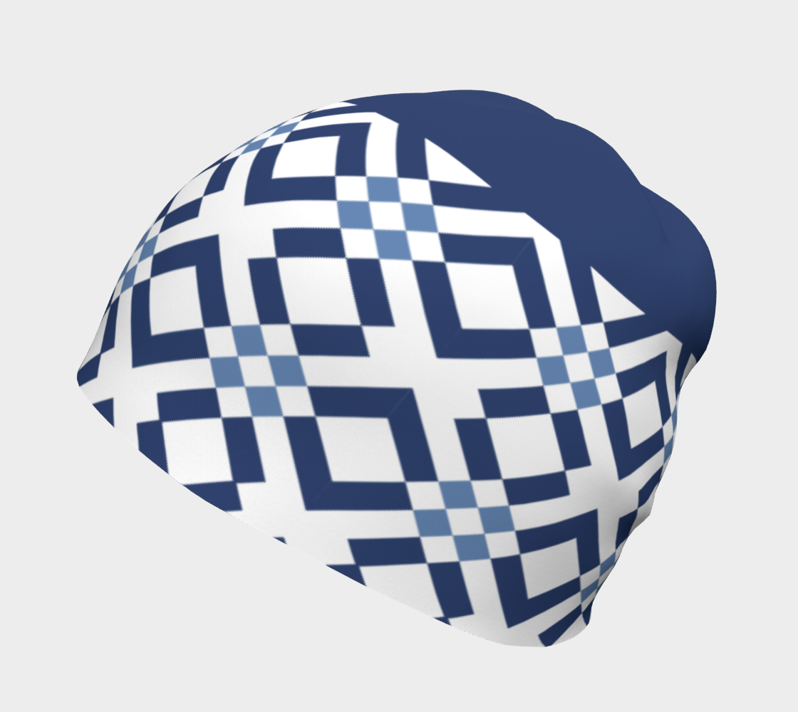 Classic Checkered Pattern Dark and Light Blue Beanie right side view