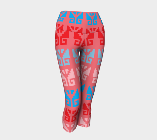 Aztec Ethnic Motif Pattern Pink Blue Yoga Capris