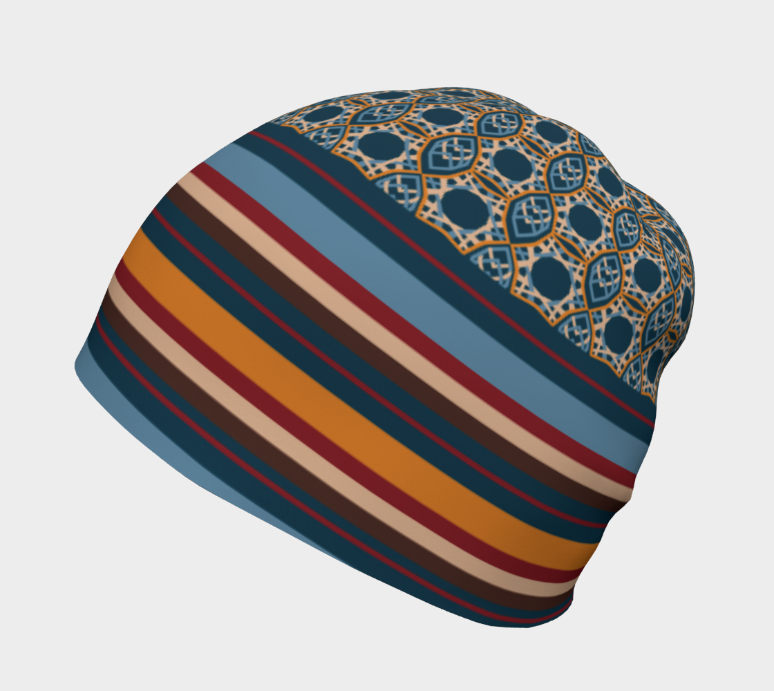 Stripes and Checkers Japanese Geometrical Pattern Beanie right side view