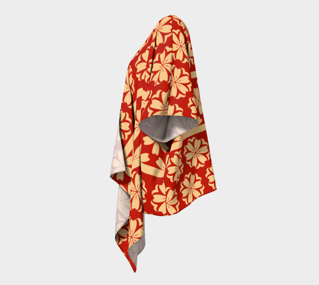 Japanese Style Floral Motif Kimono Pattern red gold