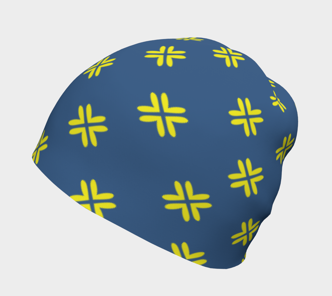 Minimal Elegant Modern Style Cross Pattern Blue Yellow Beany right side view