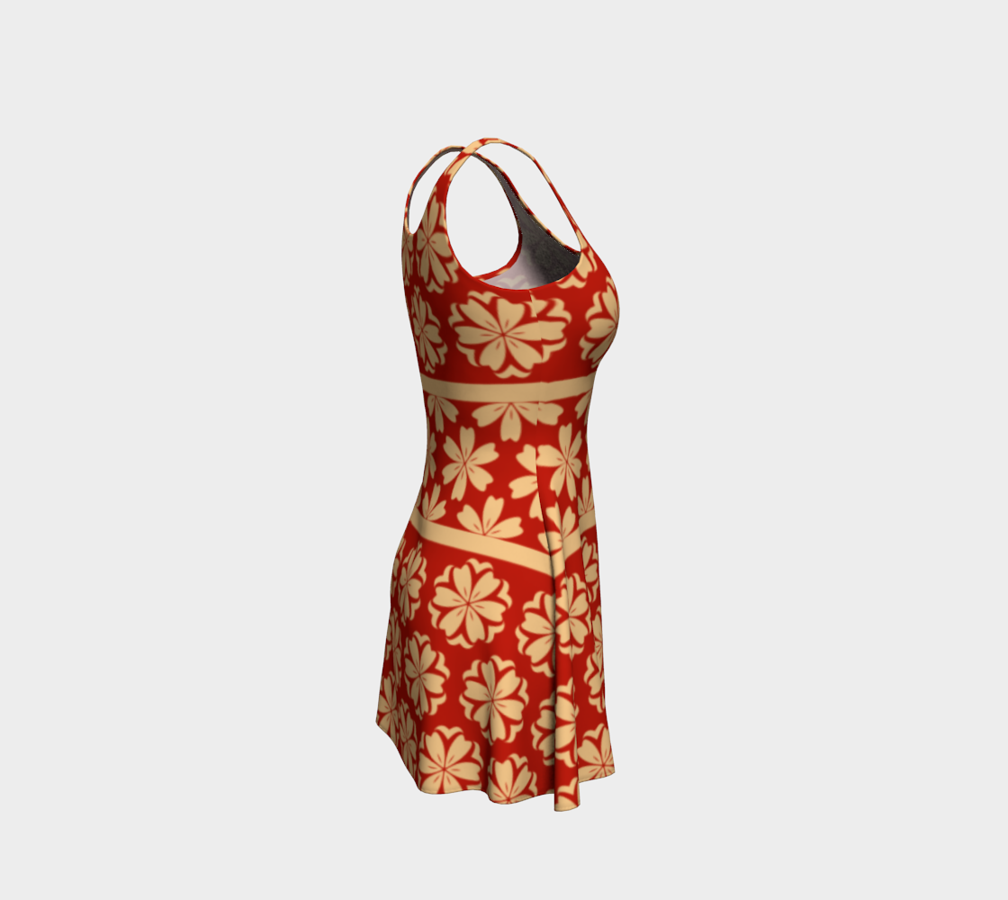 Japanese Style Floral Motif Kimono Pattern red gold