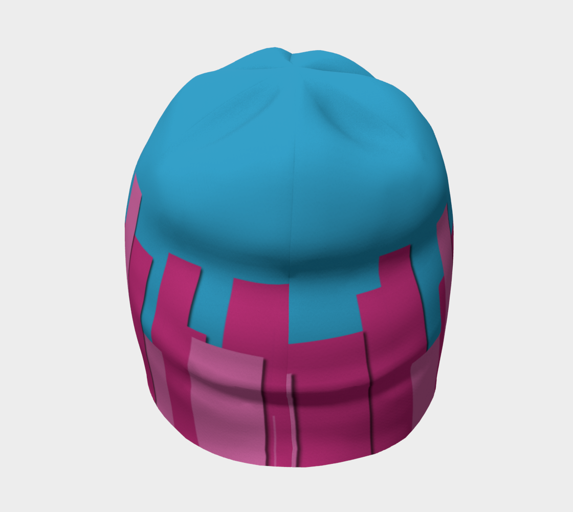 Vertical Origami Pink Stripes Blue Background Geometric Abstract Beanie back side view