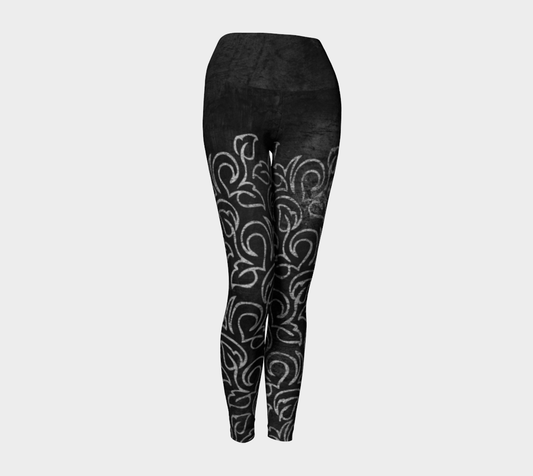 Chalk Blackboard Leaves Vintage Pattern  yoga leggings front