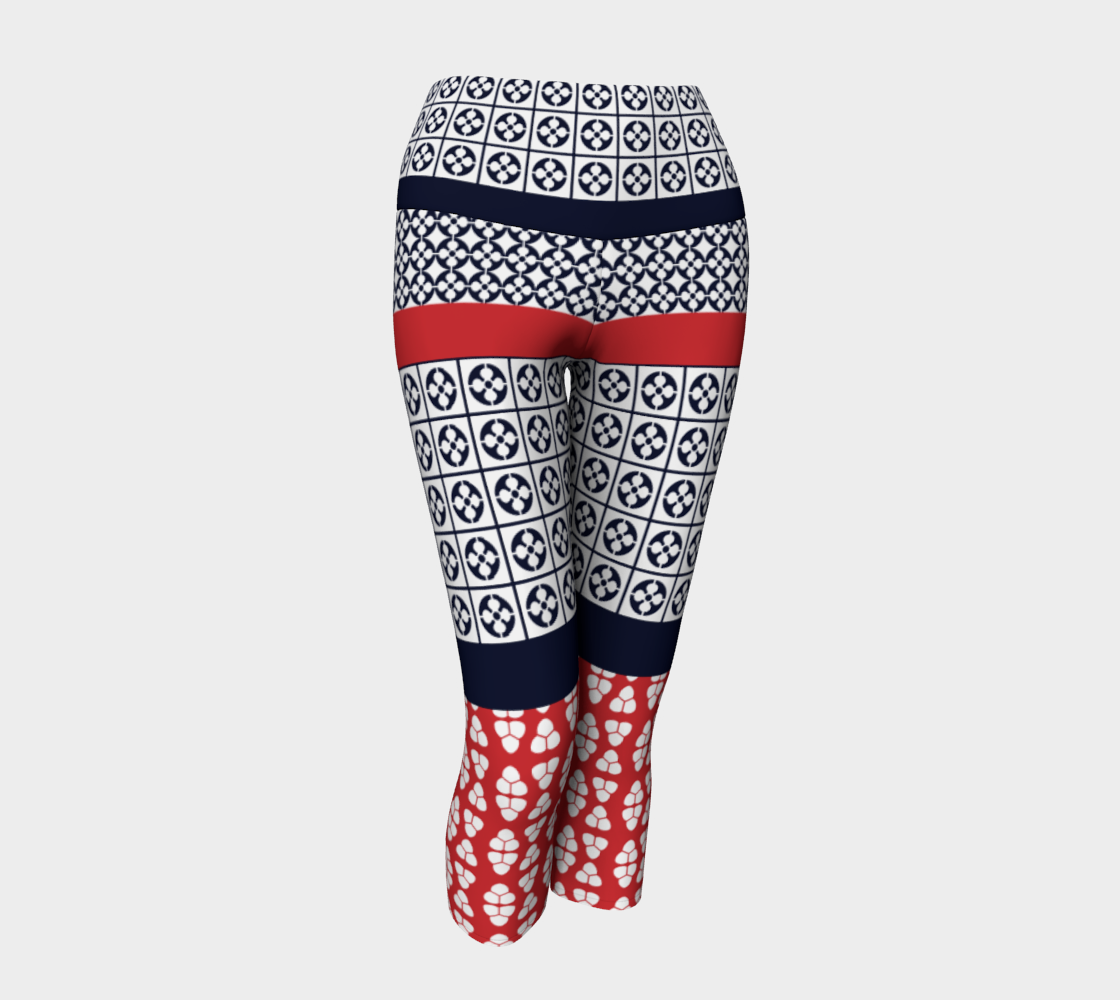 Japanese Style Ethnic Quilt Blue and Red yoga capris