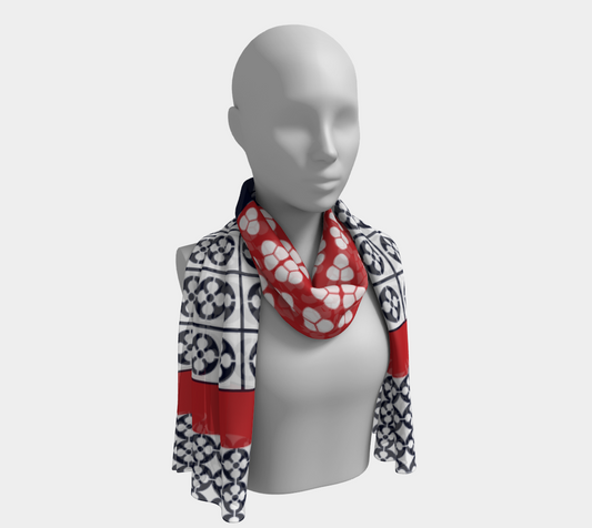 Japanese Style Ethnic Quilt Blue and Red Scarf 