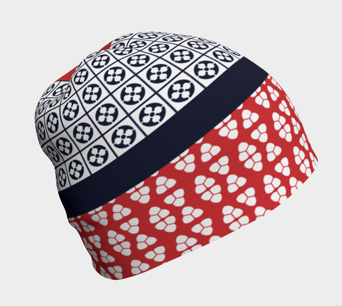 Japanese Style Ethnic Quilt Blue and Red  Beanie main view