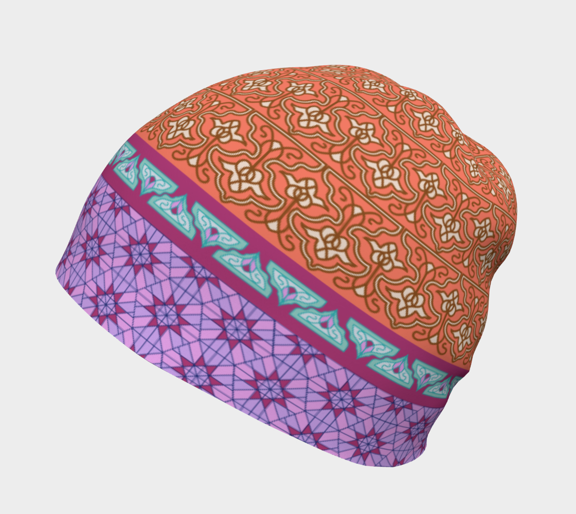 Persian Iranian Geometric Motif Patchwork Mixed Pattern Beanie right side view