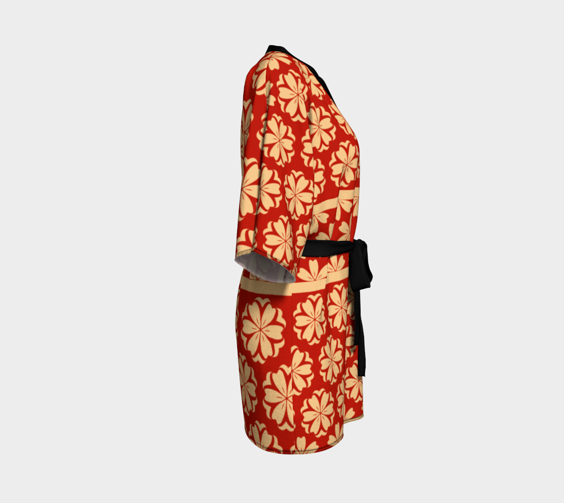 Japanese Style Floral Motif Kimono Pattern red gold