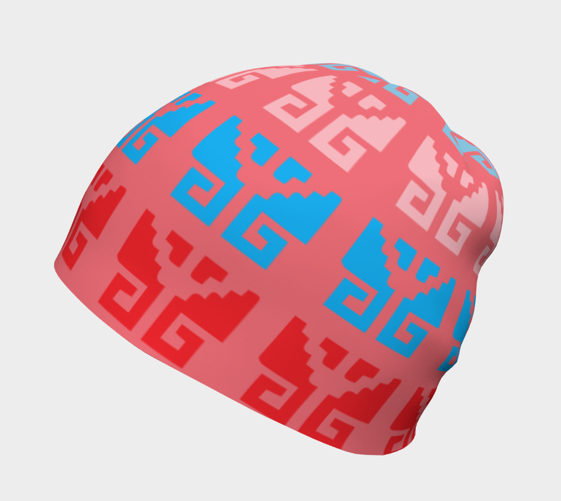 Aztec Ethnic Motif Pattern Pink Blue Beanie right side view