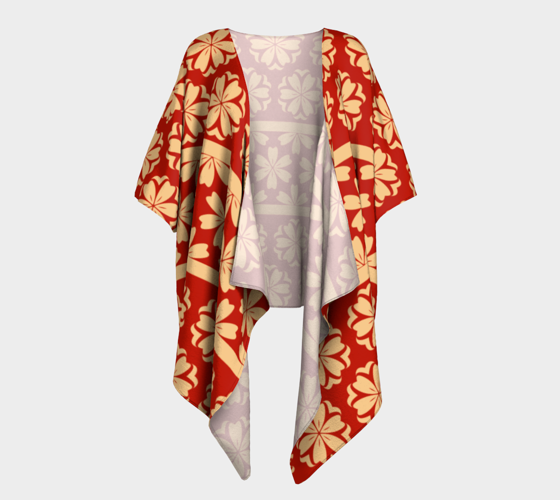 Japanese Style Floral Motif Kimono Pattern red gold