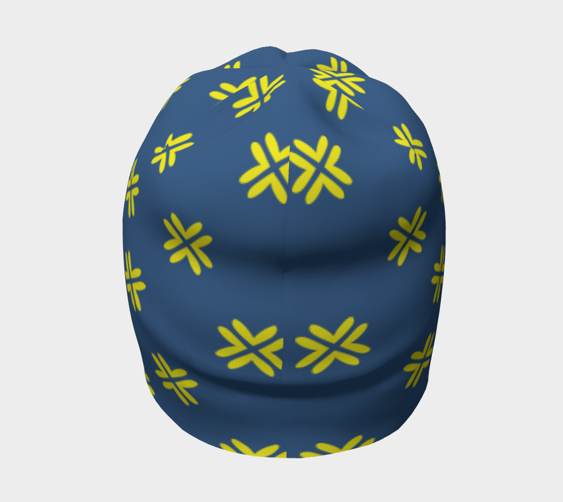 Minimal Elegant Modern Style Cross Pattern Blue Yellow Beany top side view