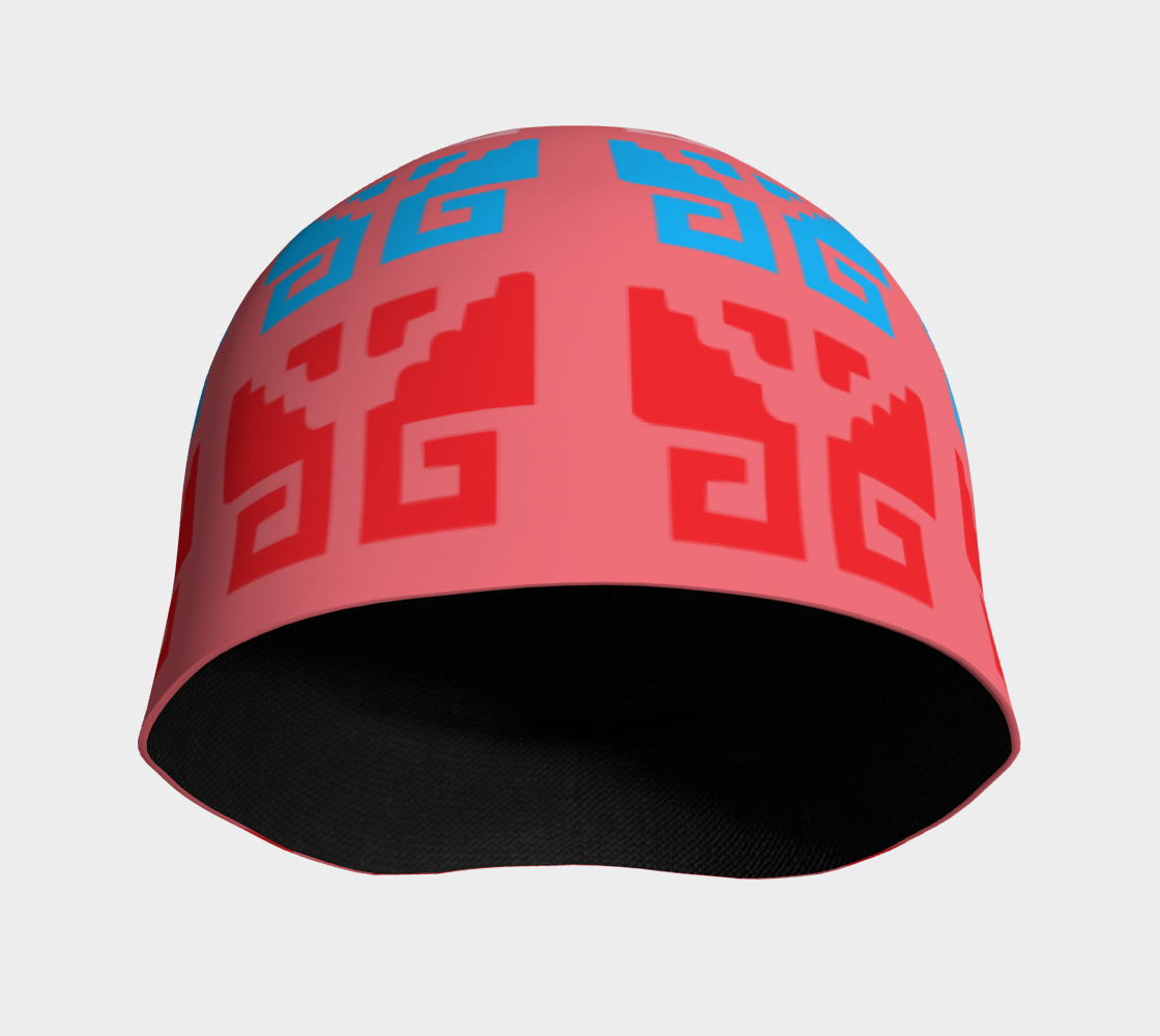 Aztec Ethnic Motif Pattern Pink Blue Beanie left front view