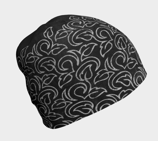 Chalk Blackboard Leaves Vintage Pattern Beanie left side view